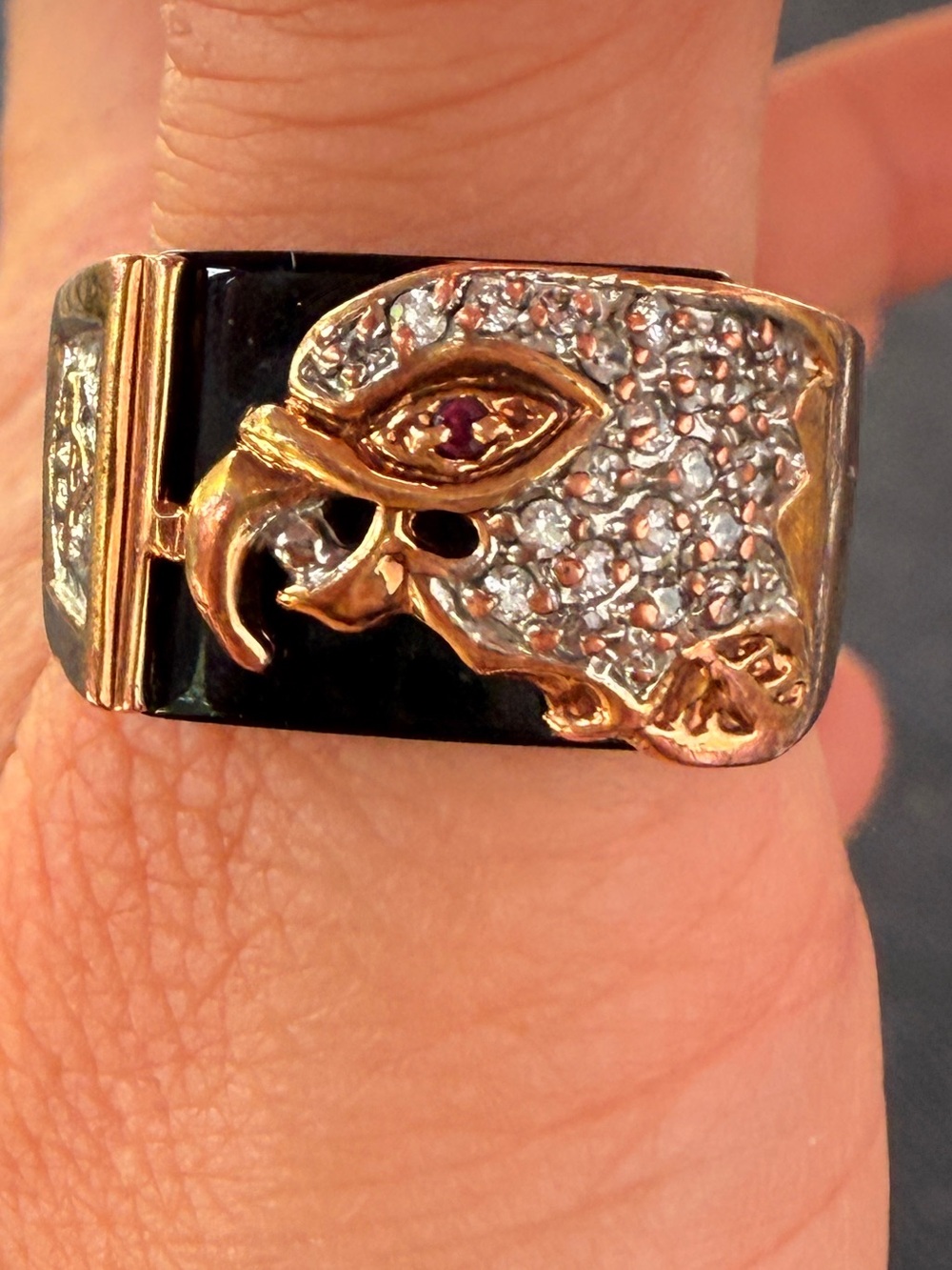 Men's Vintage RSC Eagle Head Black Onyx Statement Ring